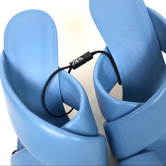 ZARA PADDED HEELED BLUE SHEEP LEATHER SANDALS - Picture 4 of 16